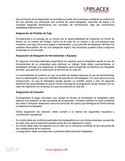 www.iplacex.cl 8 
- 
Que el monto de la asignación se acredite por parte de la empresa mediante la confección