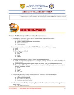 Republic of the Philippines
CAGAYAN STATE UNIVERSITY
Lal-lo, Cagayan
COLLEGE OF TEACHER EDUCATION
To answer my specific resea