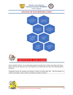 Republic of the Philippines
CAGAYAN STATE UNIVERSITY
Lal-lo, Cagayan
COLLEGE OF TEACHER EDUCATION
PARTICIPATE AND ASSIST 
(No