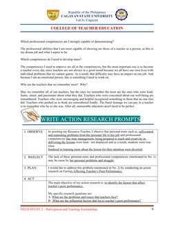 Republic of the Philippines
CAGAYAN STATE UNIVERSITY
Lal-lo, Cagayan
COLLEGE OF TEACHER EDUCATION
Which professional competen