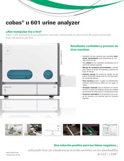 cobas® u 601 urine analyzer
¿Aún manipulas tira a tira?
cobas® u 601 automatiza los procedimientos manuales, minimizando la i