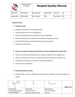 NABH Standard 
4th Edition 
Hospital Quality Manual 
Issue Date 
02/01/2021 
Revision Date 
02/01/2021 
Issue No 
02 
Revie