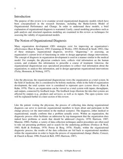3
Introduction
The purpose of this review is to examine several organizational diagnostic models which have
been conc
