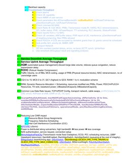 o
Backhaul capacity
o
Troubleshoot Throughput

Check alarms

Check UE capability

Check AMBR of user service

Check param