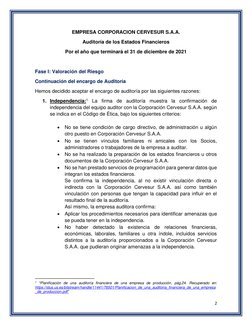 2 
 
EMPRESA CORPORACION CERVESUR S.A.A. 
Auditoría de los Estados Financieros 
Por el año que terminará el 31 de diciembre d