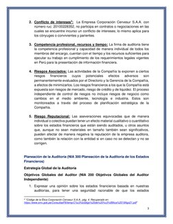 3 
 
2. Conflicto de intereses2:  La Empresa Corporación Cervesur S.A.A. con 
número ruc: 20100228352, no participa en contra