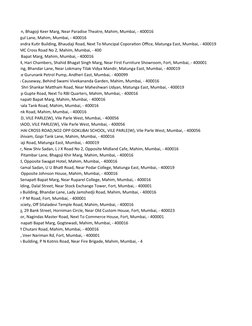 umeet Sadan, Bhagoji Keer Marg, Near Paradise Theatre, Mahim, Mumbai, - 400016
use, 16, Mogul Lane, Mahim, Mumbai, - 400016
N