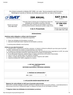 15/4/2020
Declaraguate
https://declaraguate.sat.gob.gt/declaraguate-web/
1/8
En el banco presente la Boleta SAT-2000, con val