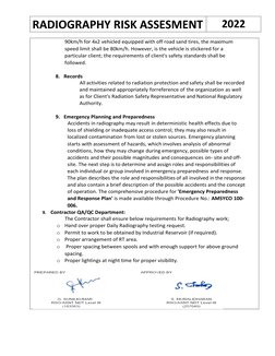 RADIOGRAPHY RISK ASSESMENT 
2022 
 
90km/h for 4x2 vehicled equipped with off road sand tires, the maximum 
speed limit shall