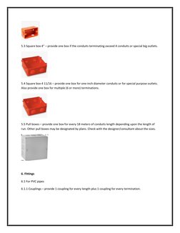 5.3 Square box 4” – provide one box if the conduits terminating exceed 4 conduits or special big outlets. 
 
5.4 Square box