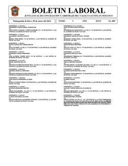 ´ 
BOLETIN LABORAL 
JUNTA LOCAL DE CONCILIACIÓN Y ARBITRAJE DEL VALLE CUAUTITLAN-TEXCOCO 
 
Tlalnepantla de Baz a 20 de