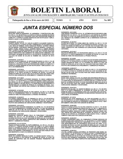 ´ 
BOLETIN LABORAL 
JUNTA LOCAL DE CONCILIACIÓN Y ARBITRAJE DEL VALLE CUAUTITLAN-TEXCOCO 
 
Tlalnepantla de Baz a 20 de