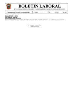 ´ 
BOLETIN LABORAL 
JUNTA LOCAL DE CONCILIACIÓN Y ARBITRAJE DEL VALLE CUAUTITLAN-TEXCOCO 
 
Tlalnepantla de Baz a 20 de