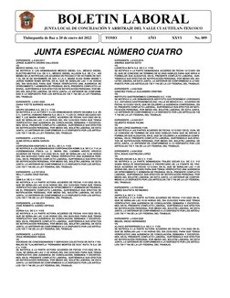 ´ 
BOLETIN LABORAL 
JUNTA LOCAL DE CONCILIACIÓN Y ARBITRAJE DEL VALLE CUAUTITLAN-TEXCOCO 
 
Tlalnepantla de Baz a 20 de