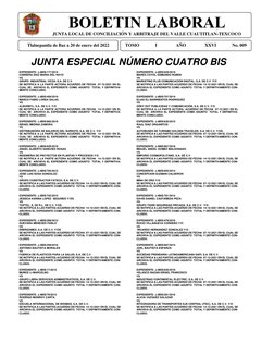 ´ 
BOLETIN LABORAL 
JUNTA LOCAL DE CONCILIACIÓN Y ARBITRAJE DEL VALLE CUAUTITLAN-TEXCOCO 
 
Tlalnepantla de Baz a 20 de
