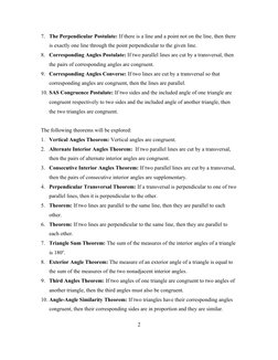 7. The Perpendicular Postulate: If there is a line and a point not on the line, then there 
is exactly one line through the p