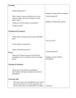 Greetings 
“Good morning class!”
“May I request everyone to please turn on your 
cameras so that I can see how ready you are