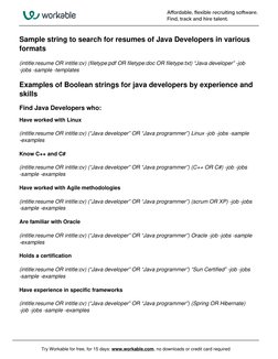 Sample string to search for resumes of Java Developers in various
formats
(intitle:resume OR intitle:cv) (filetype:pdf OR fil
