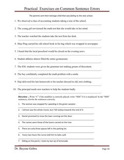 Common Sentence Errors Exercises | PDF | Grammatical Number | Pronoun