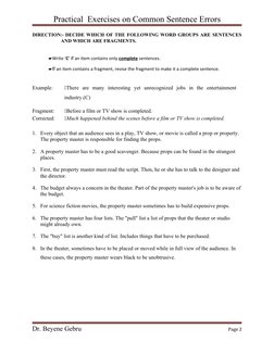 Common Sentence Errors Exercises | PDF | Grammatical Number | Pronoun