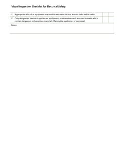 Visual Inspection Checklist for Electrical Safety
11. Appropriate electrical equipment are used in wet areas such as around s