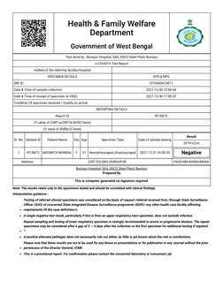 Health & Family Welfare
Department
Government of West Bengal
Test done by :
Burnpur Hospital, SAIL-IISCO Steel Plant, Burnpur