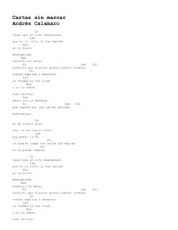Cartas sin marcar 
Andrés Calamaro 
 
             Do 
Igual que un niño abandonado 
          Lam 
que en la calle lo ha