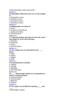 d. Shortened form of the main points
Answer: c
35. Biographies, Historical stories etc. are the example
of –
a. Imaginative e