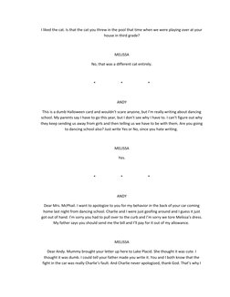 I liked the cat. Is that the cat you threw in the pool that time when we were playing over at your
house in third grade?
MELI