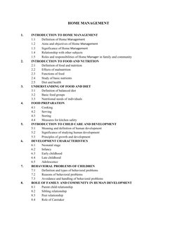 HOME MANAGEMENT
1.
INTRODUCTION TO HOME MANAGEMENT
1.1
Definition of Home Management
1.2
Aims and objectives of Home Manageme