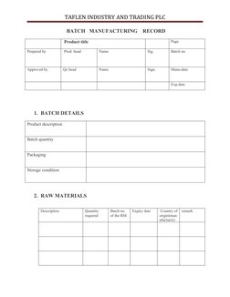 Batch Manufacturing Record Template Guide | PDF | Specification ...