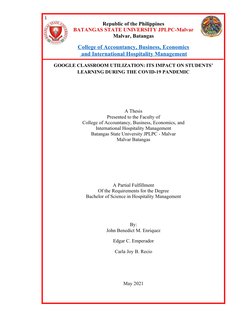 1
Republic of the Philippines
BATANGAS STATE UNIVERSITY JPLPC-Malvar
Malvar, Batangas
College of Accountancy, Business, Econo