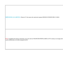 IMPUESTO A LA RENTA: Hasta el 31 de marzo de cada año (esperar RESOLUCIONES DEL CASO)
IVA: Liquidará de manera semestral, en