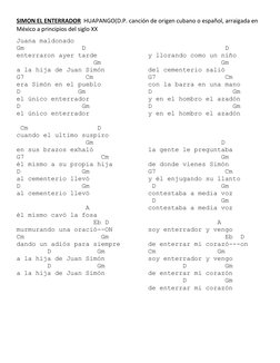 SIMON EL ENTERRADOR  HUAPANGO(D.P. canción de origen cubano o español, arraigada en 
México a principios del siglo XX 
Juana