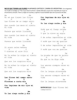 NO SE QUE TIENEN LAS FLORES HUAPANGO LENTO(D.P, ZAMBA DE ARGENTINA. Ya en Argentina 
nos invade la nostalgia con "No sé q