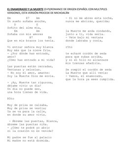 EL ENAMORADO Y LA MUERTE (D:P)(ROMANCE DE ORIGEN ESPAÑOL CON MULTIPLES 
VERSIONES, ESTA VERSIÓN PROCEDE DE MICHOACÁN 
Em