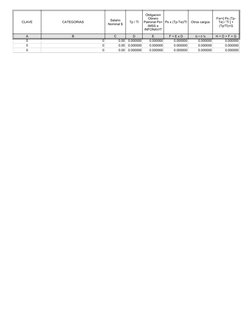 CLAVE
CATEGORIAS
Tp / Tl
Ps x (Tp-Te)/Tl
Otros cargos
A
B
C
D
E
F = E x D
G = 0 %
H = D + F + G
Salario 
Nominal $
Obligacion