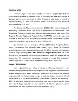 MINIMUM WAGE
Minimum  wage  is  the  least  possible  amount  of  compensation  that  an
organization or employer is required