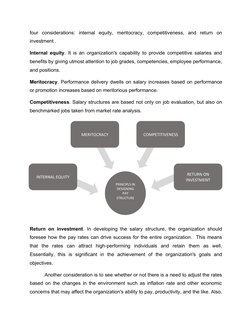 four  considerations:  internal  equity,  meritocracy,  competitiveness,  and  return  on
investment .
Internal equity. It is