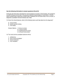 ALU 201 Sample Questions               Copyright 2017 The Academy of Life Underwriting 
Page 4 
 
 
Use the following informa