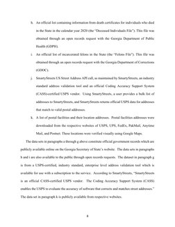 8 
 
h. An official list containing information from death certificates for individuals who died 
in the State in the calenda