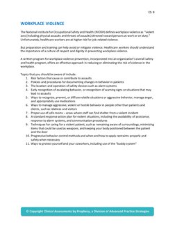 ES: 8 
 
 
WORKPLACE VIOLENCE 
 
The National Institute for Occupational Safety and Health (NIOSH) defines workplace violence