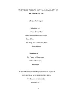 i 
 
                        ANALYSIS OF WORKING CAPITAL MANAGEMENT OF