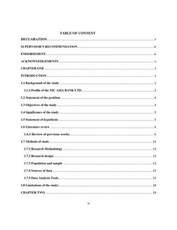 vi 
 
  
                                             TABLE OF CONTENT 
DECLARATION .........................................