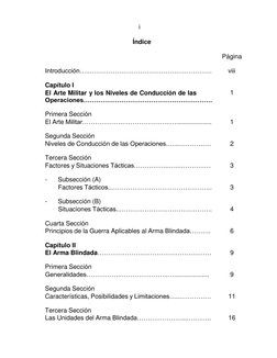 i 
 
 
 
Índice 
 
 
Página 
Introducción…..…………………………………………………. 
viii 
Capítulo I 
 
El Arte Militar y los Niveles de Conduc