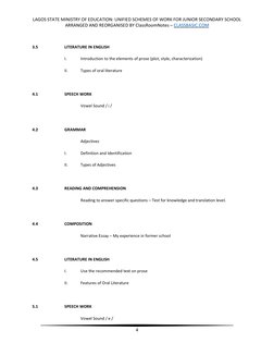 JSS1 English Scheme of Work - Term 1 | PDF | English Language | Essays