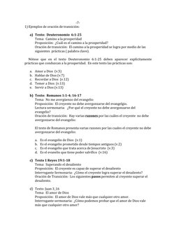 -7- 
1) Ejemplos de oración de transición: 
 
a) Texto:  Deuteronomio  6:1-25 
Tema: