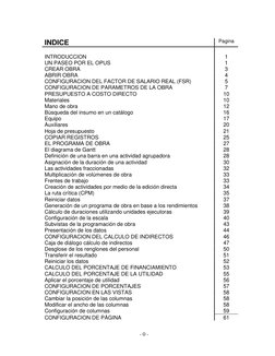 - 0 - 
INDICE 
Pagina 
 
 
INTRODUCCION 
1 
UN PASEO POR EL OPUS 
1 
CREAR OBRA 
3 
ABRIR OBRA 
4 
CONFIGURACION DEL FACTOR