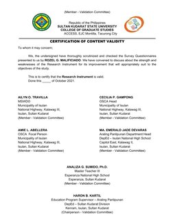(Member - Validation Committee)
Republic of the Philippines 
SULTAN KUDARAT STATE UNIVERSITY
COLLEGE OF GRADUATE STUDIES