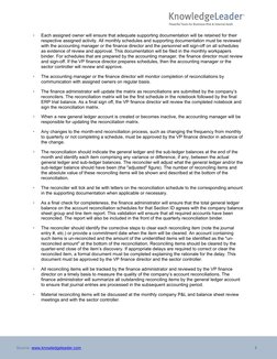 3
Source: www.knowledgeleader.com 
•
Each assigned owner will ensure that adequate supporting documentation will be retained